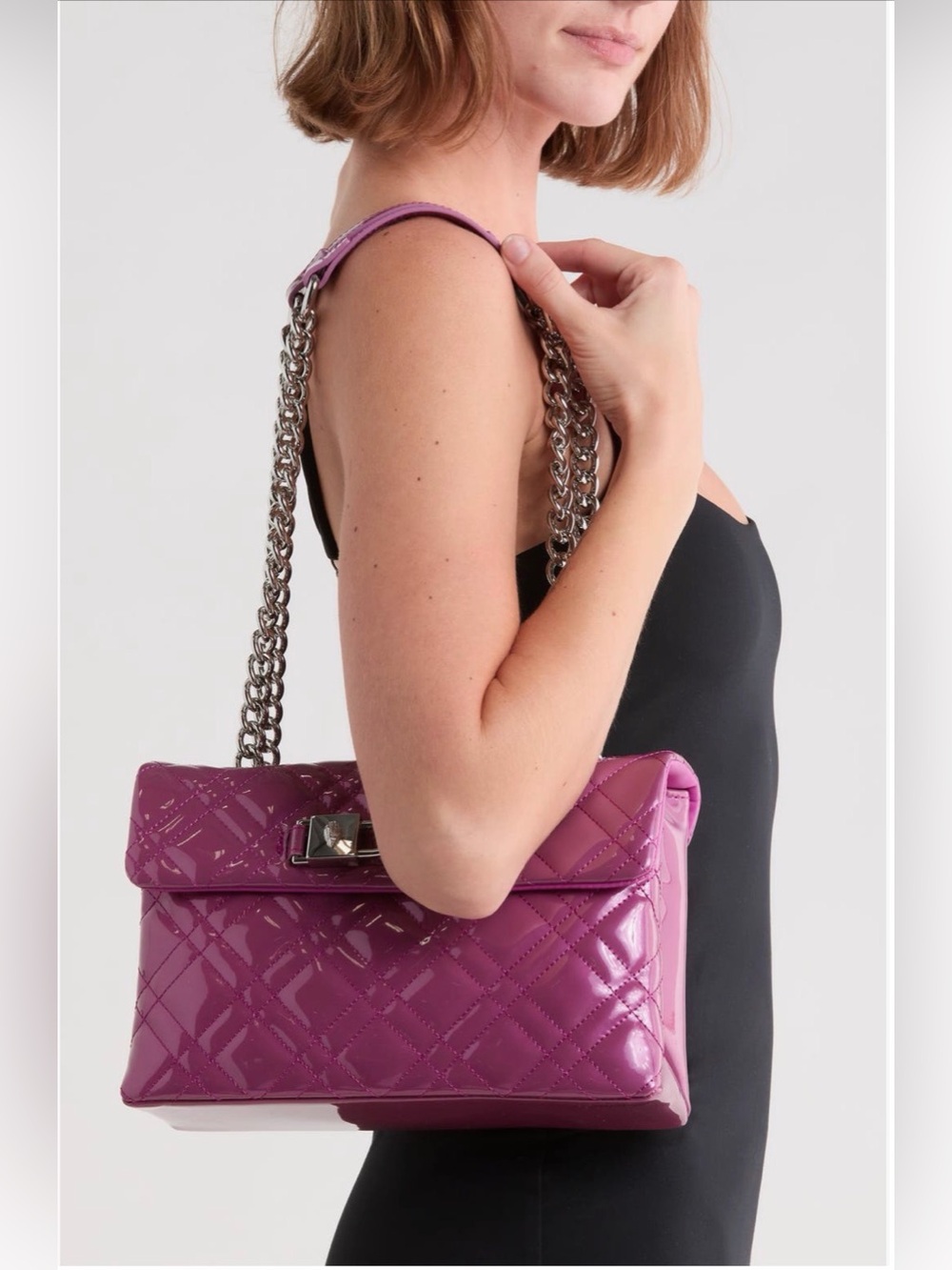 Kurt Geiger Quilted Patent Shoulder Bag in Medium Purple - Picture 2 of 6